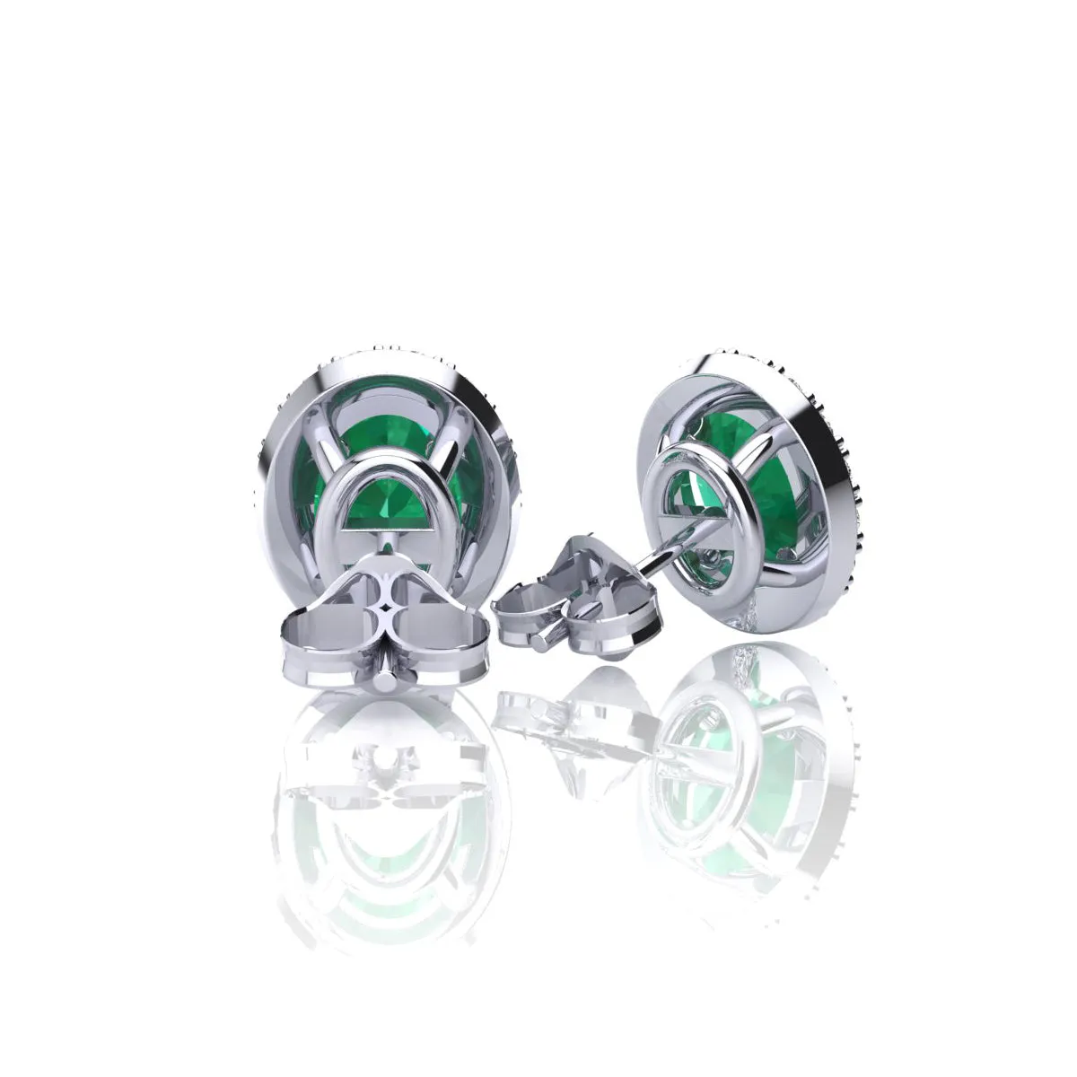 1 Carat Oval Shape Emerald And Halo Diamond Stud Earrings In 14 Karat White Gold