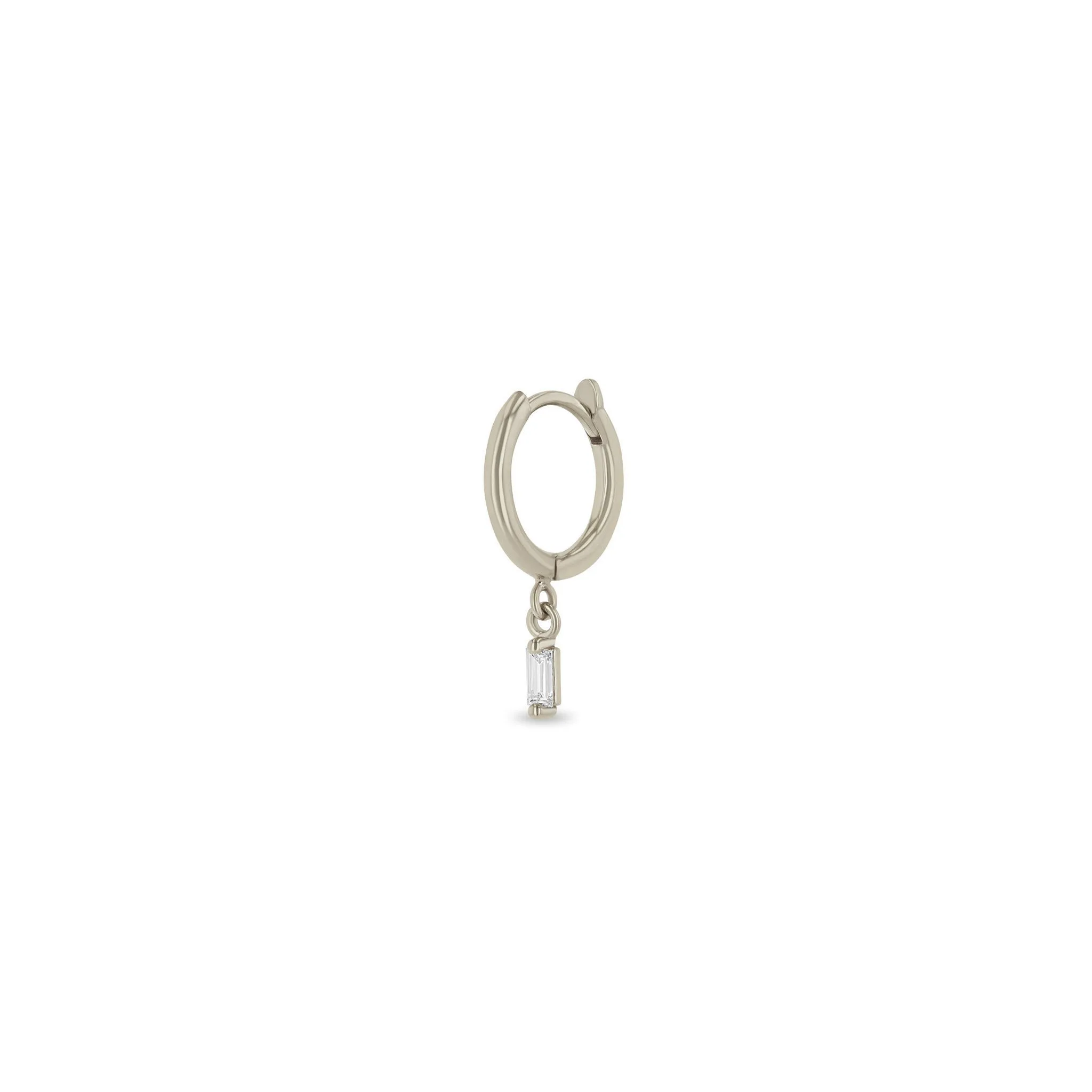 14k Dangling Baguette Diamond Small Hinge Huggie Hoops