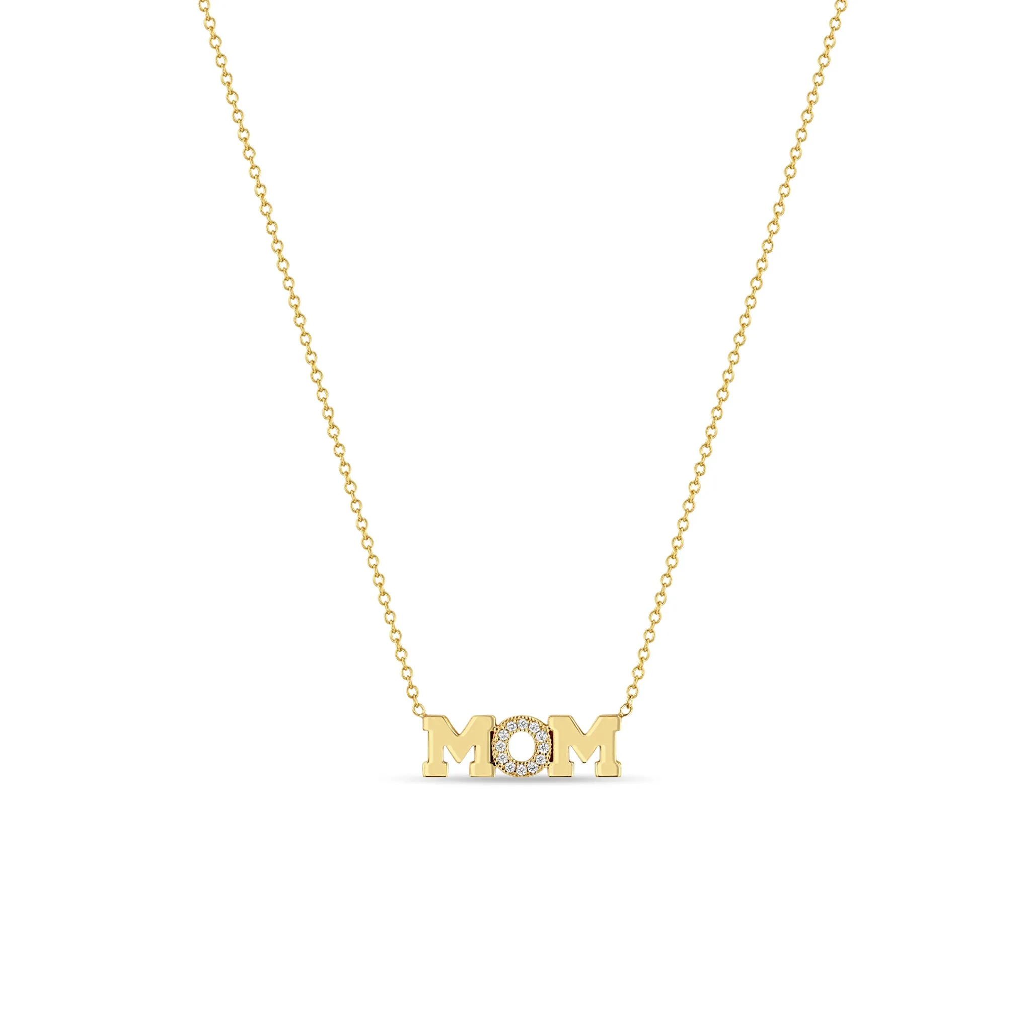 14k Gold Pavé Diamond MOM Necklace