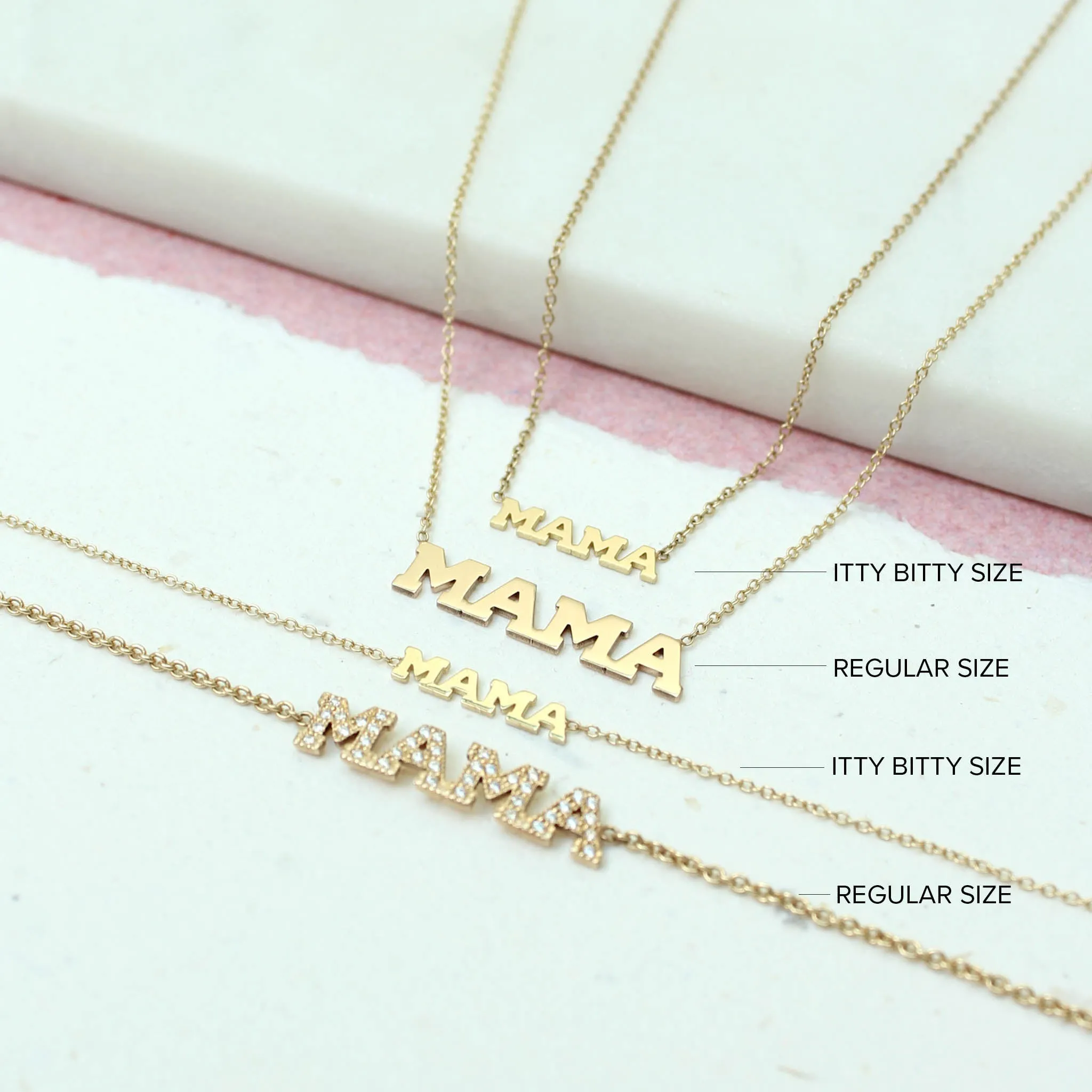 14k Itty Bitty Pavé Diamond MAMA Necklace