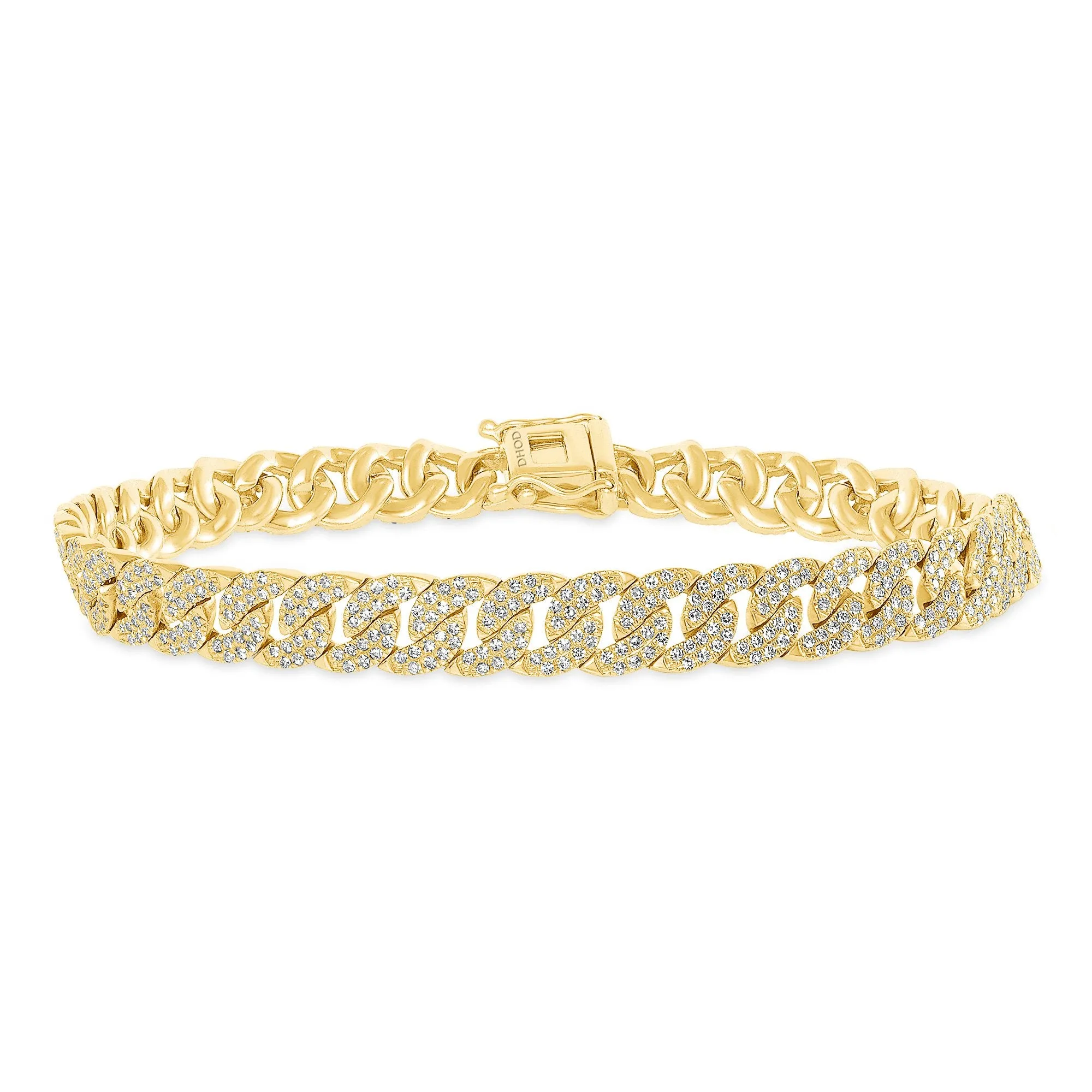 14K Tri Color Gold Small Diamond Cuban Bracelet