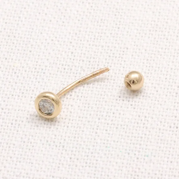 18K 14K Solid Gold 3mm Cz or Diamond Bezel Snug Rook Eyebrow Navel Daith Banana Curved Earring Barbell Piercing