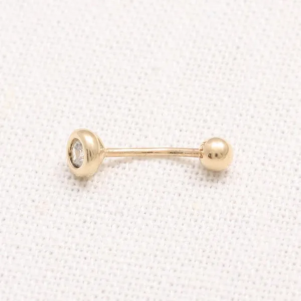 18K 14K Solid Gold 3mm Cz or Diamond Bezel Snug Rook Eyebrow Navel Daith Banana Curved Earring Barbell Piercing