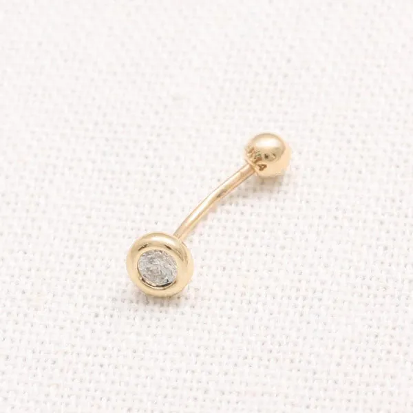 18K 14K Solid Gold 3mm Cz or Diamond Bezel Snug Rook Eyebrow Navel Daith Banana Curved Earring Barbell Piercing