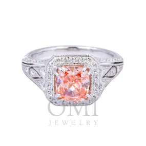 18K GOLD PINK FANCY HALO LAB DIAMOND ENGAGEMENT RING 2.53 CTW