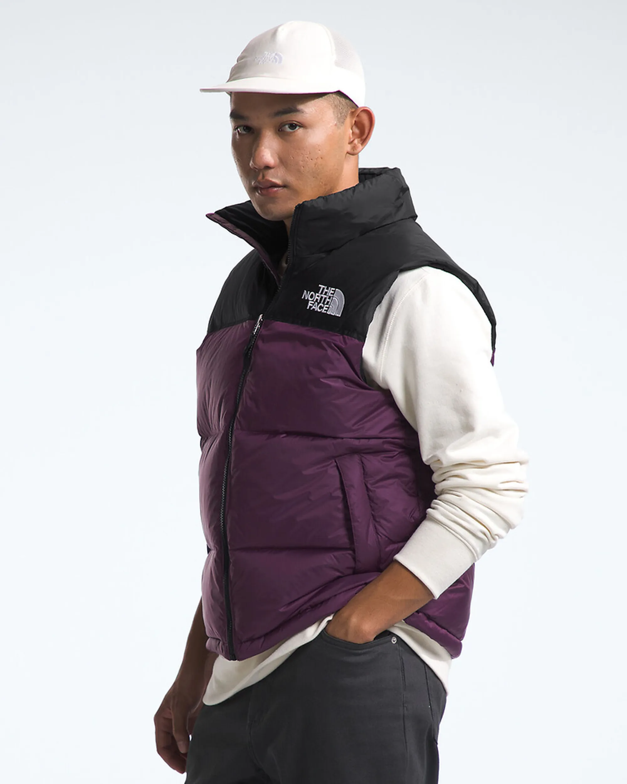 1996 Retro Nuptse Vest - Black Current Purple