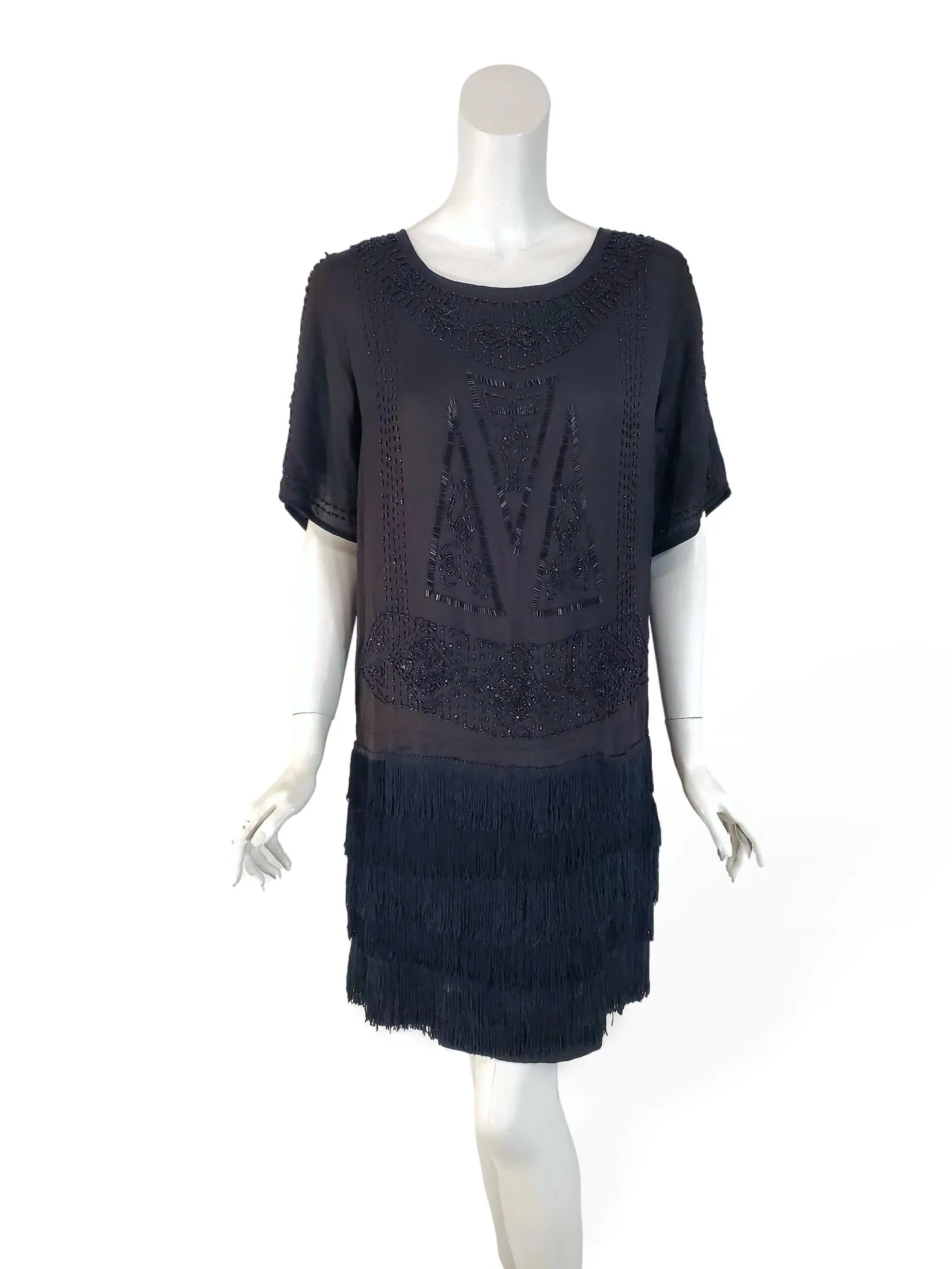 20s Beaded and Fringed Flapper Dress - sm, med