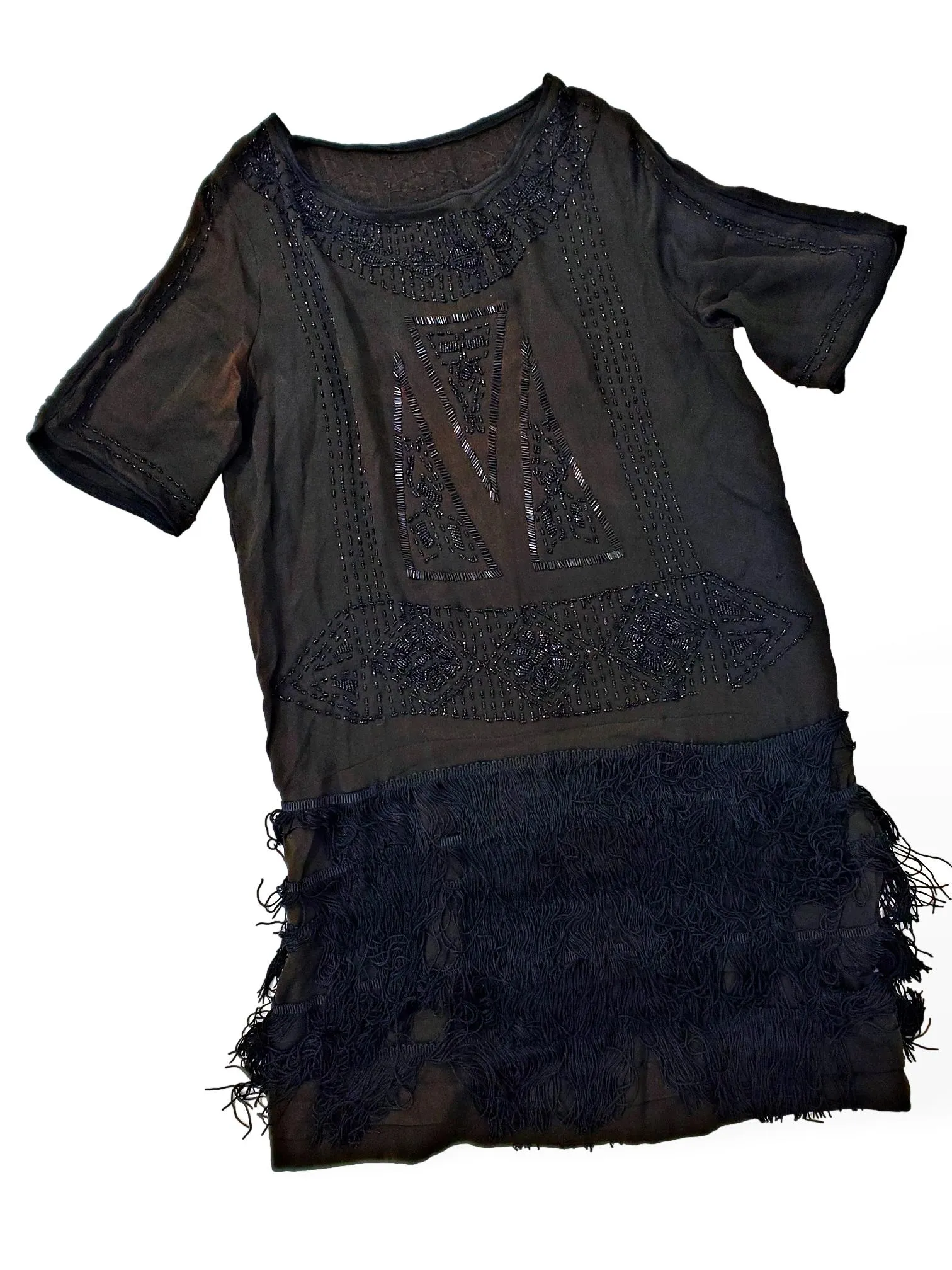 20s Beaded and Fringed Flapper Dress - sm, med