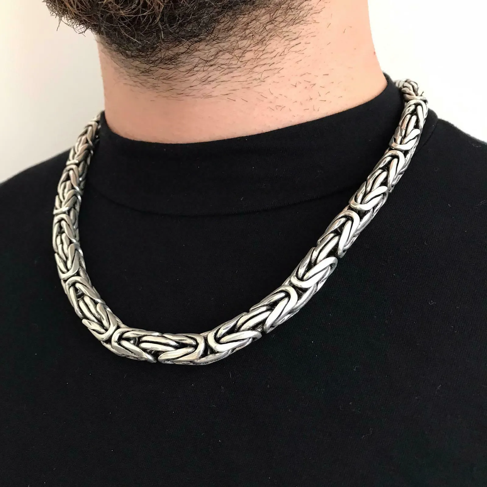 24 Inch Men Bali Viking Byzantine Chain Necklace 9mm 260GR 925 Silver Sterling