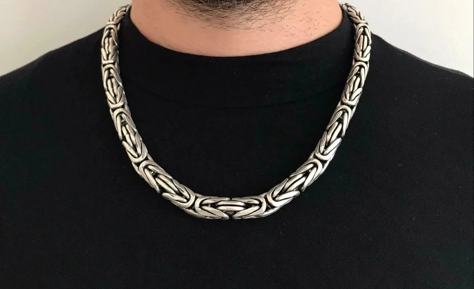 24 Inch Men Bali Viking Byzantine Chain Necklace 9mm 260GR 925 Silver Sterling