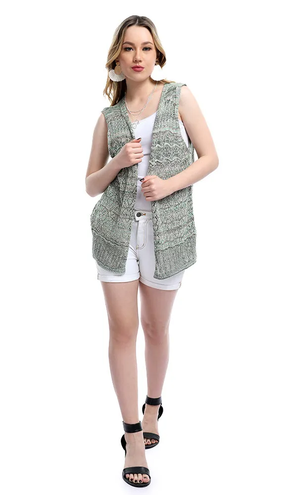 54254 Medium Green Knitted Sleeveless Slip On Cardigan