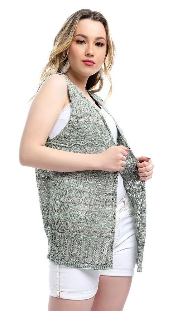 54254 Medium Green Knitted Sleeveless Slip On Cardigan