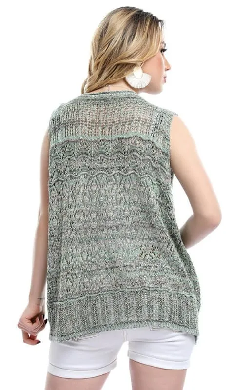 54254 Medium Green Knitted Sleeveless Slip On Cardigan