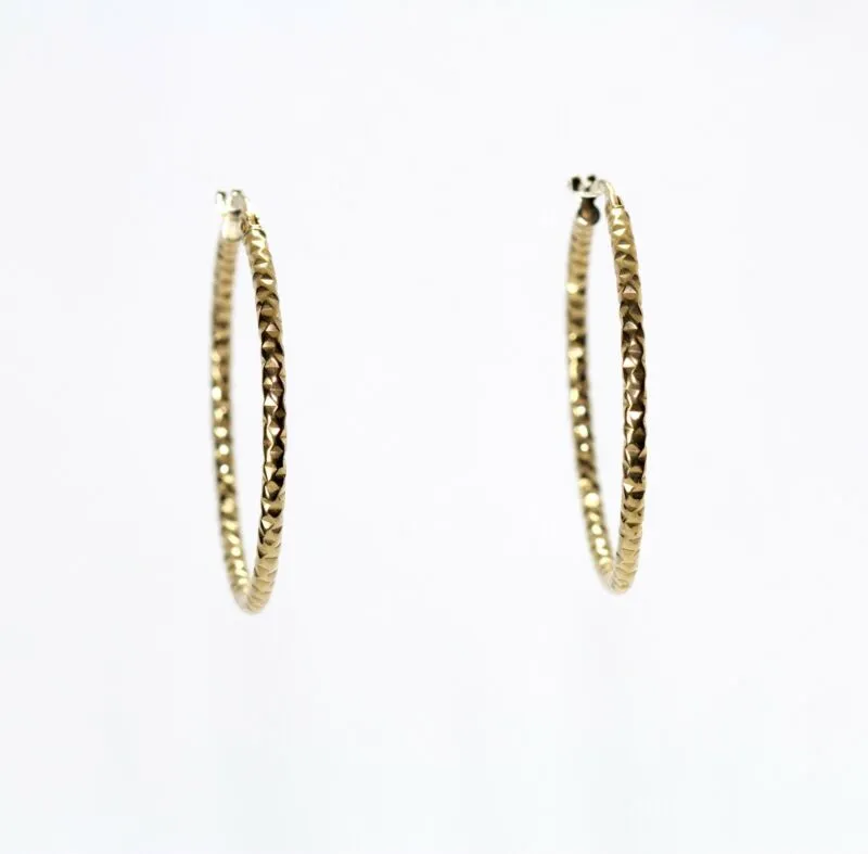 9ct Yellow Gold Large Fancy Hoop Earrings LJ9037