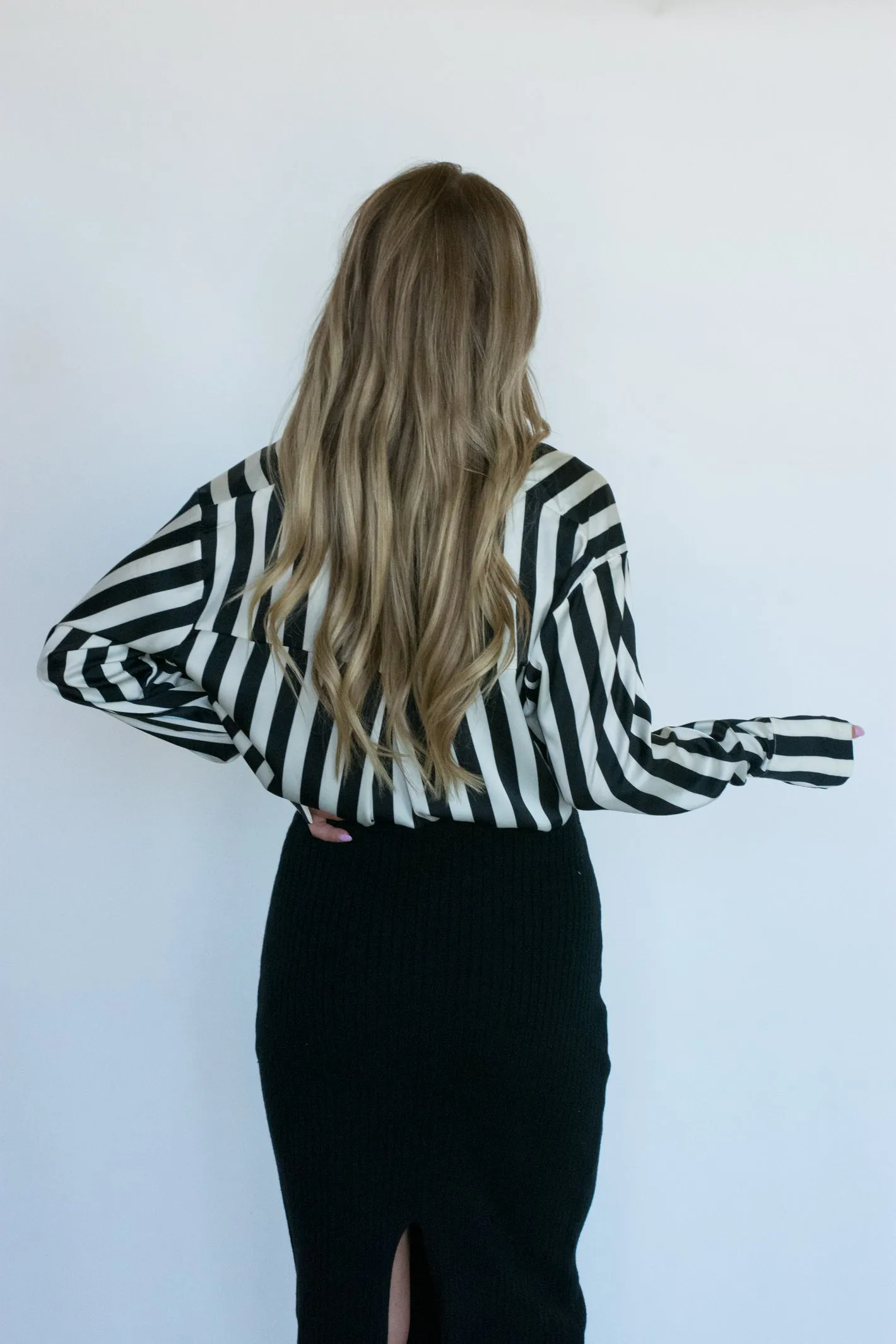 A Special Feeling Black and White Stripe Button Up Top