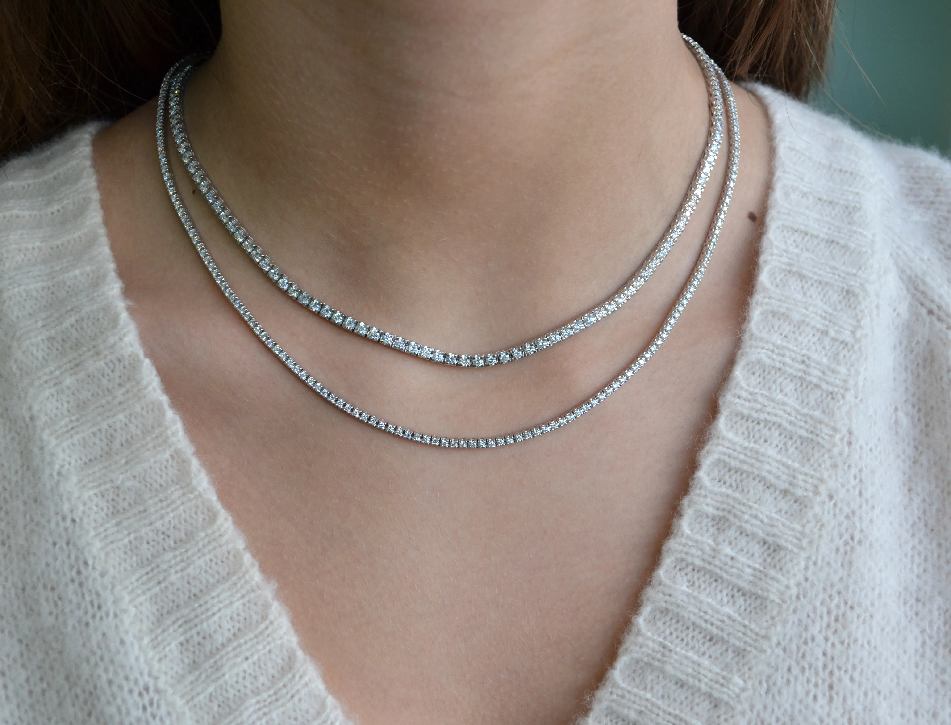 AFJ Diamond Collection - Diamond Riviere Necklace, 14k White Gold