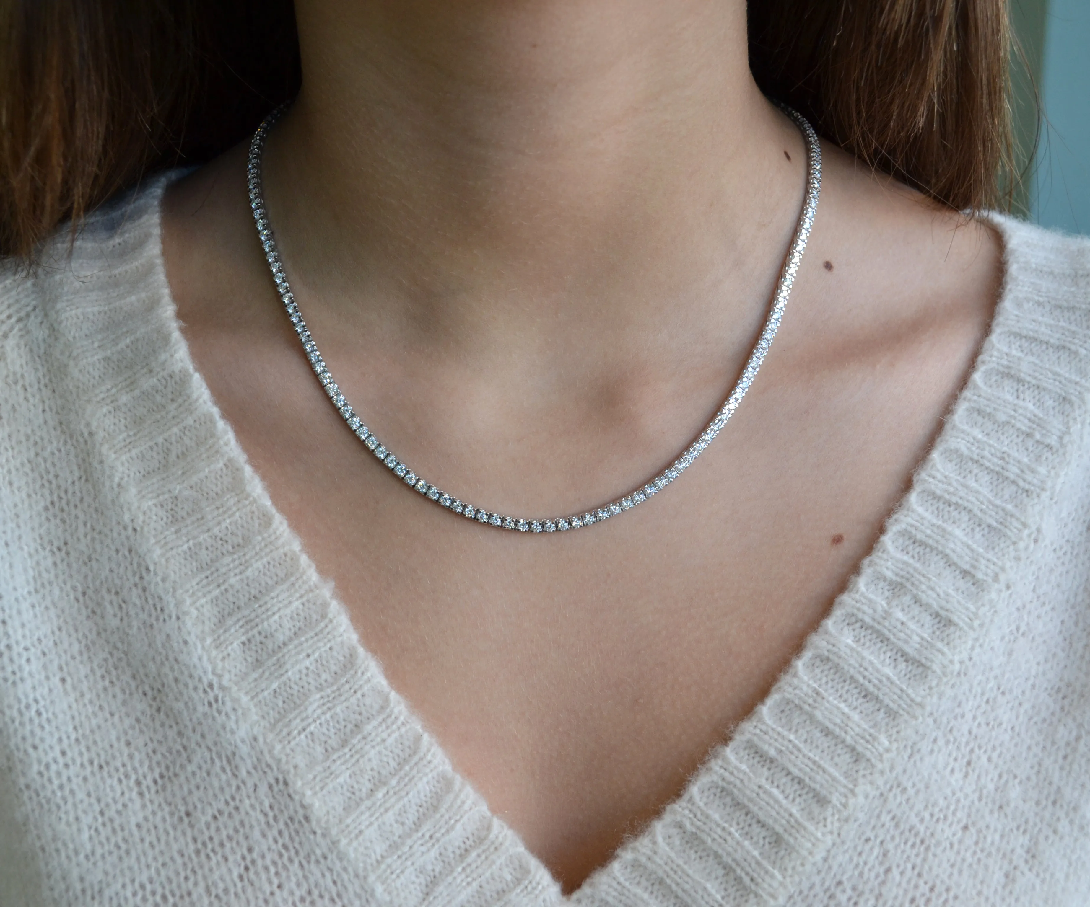 AFJ Diamond Collection - Diamond Riviere Necklace, 14k White Gold