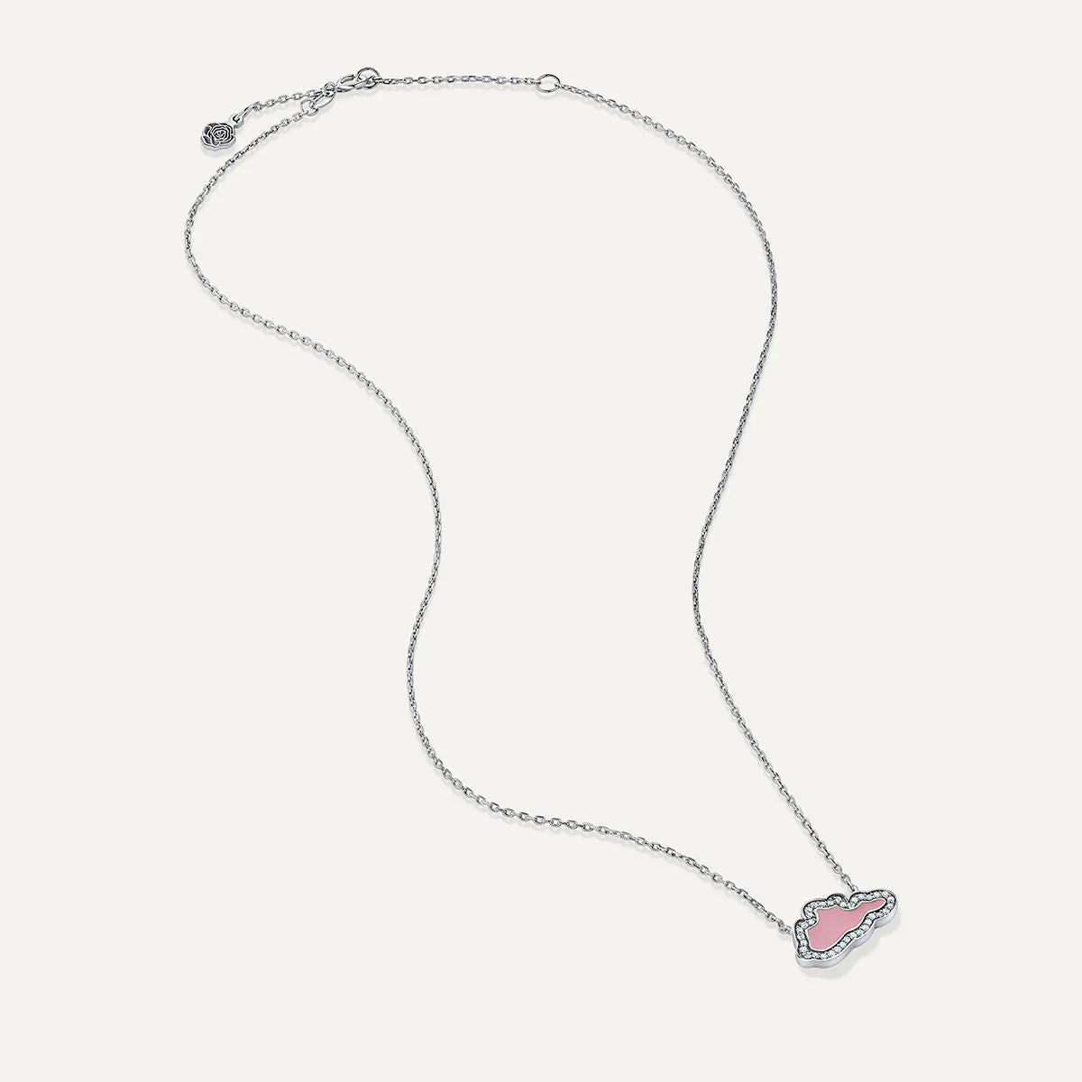 Allusia Love Pink Enamel 18K Whitegold Necklace w. Diamonds