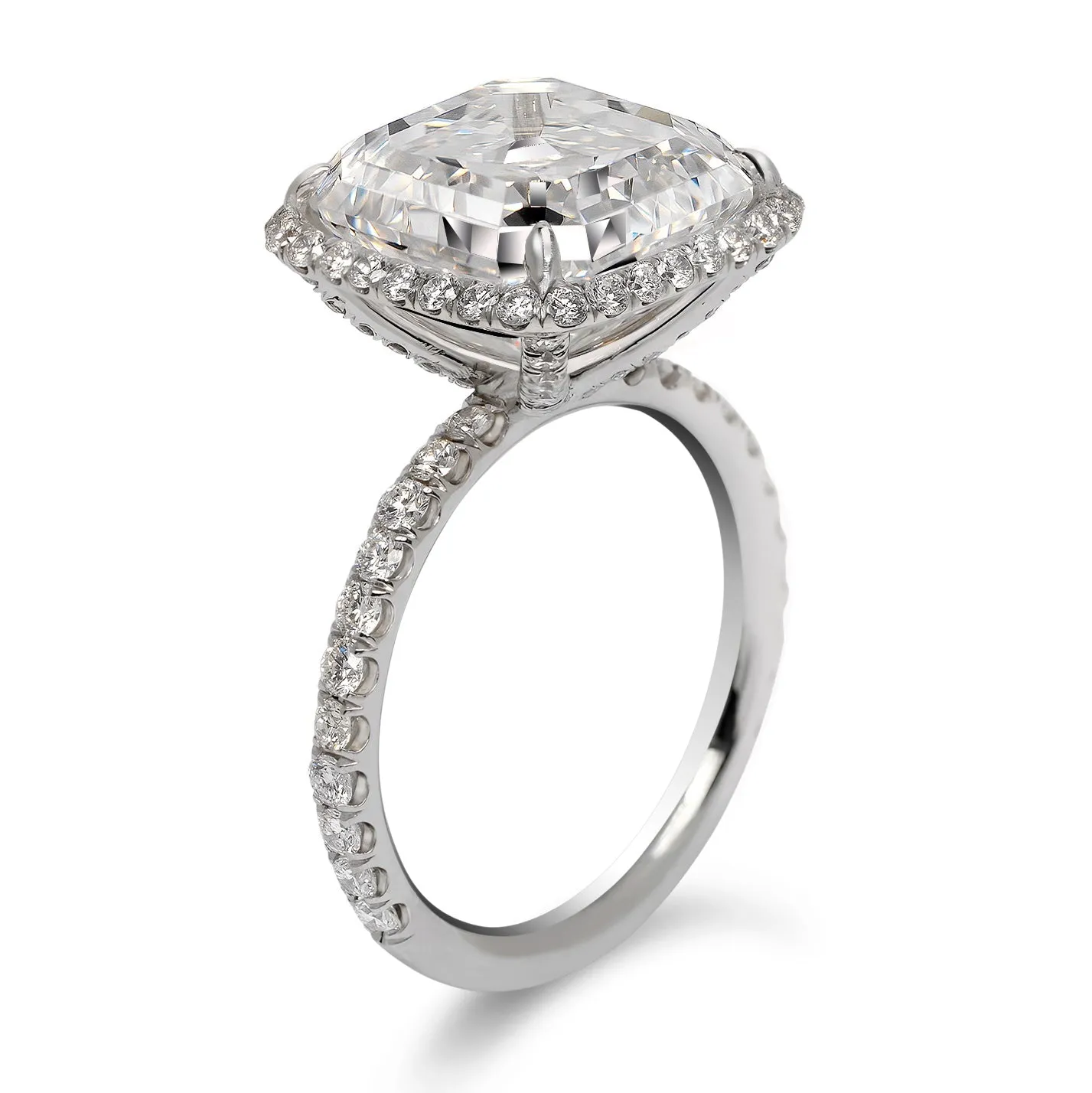 AMARA 10 CARAT ASSCHER CUT E COLOR VVS1 CLARITY DIAMOND ENGAGEMENT RING PLATINUM GIA CERTIFIED 9 CT E VVS1 BY MIKE NEKTA