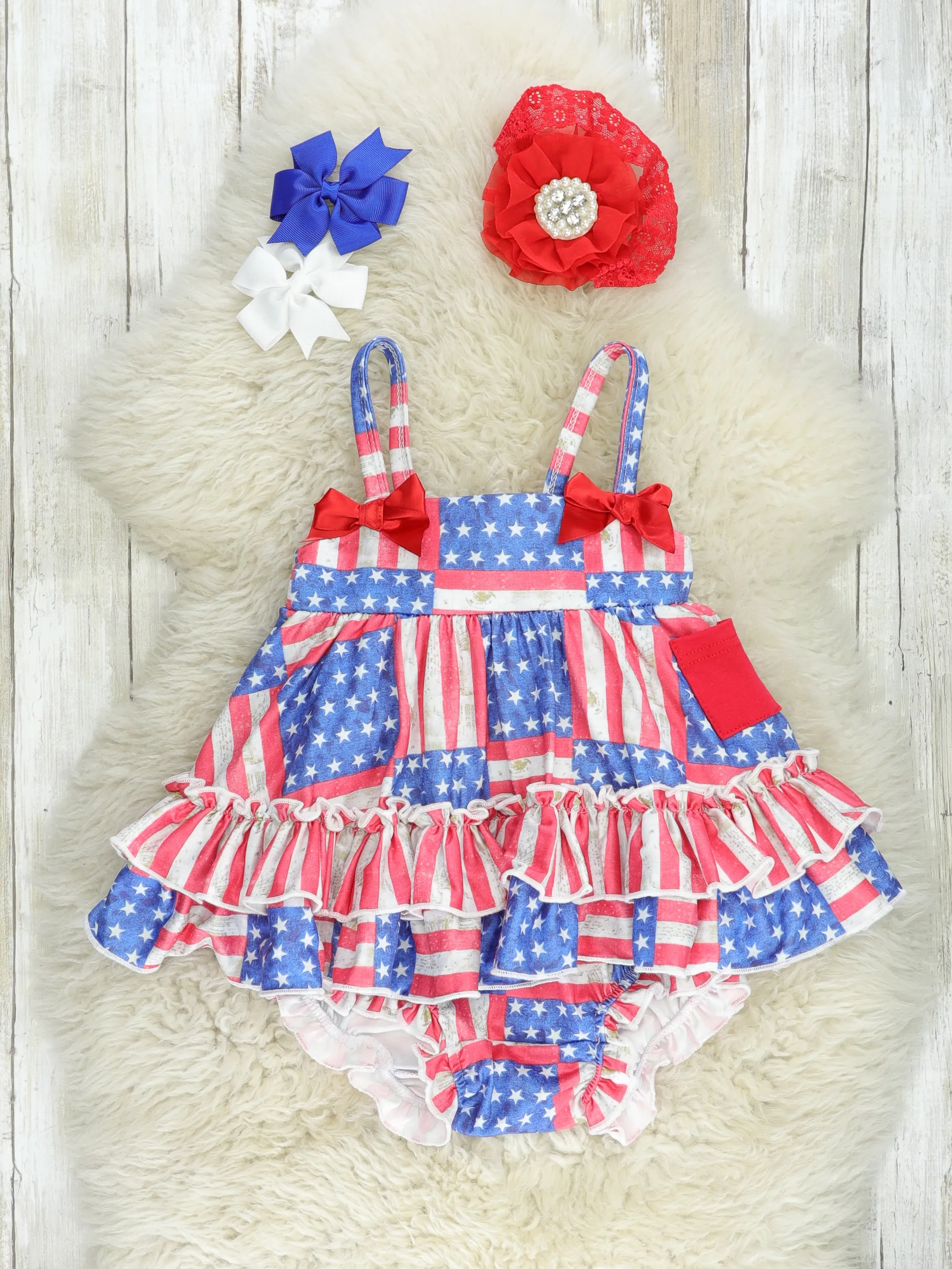 American Flag Swing Top & Ruffle Bloomers Outfit