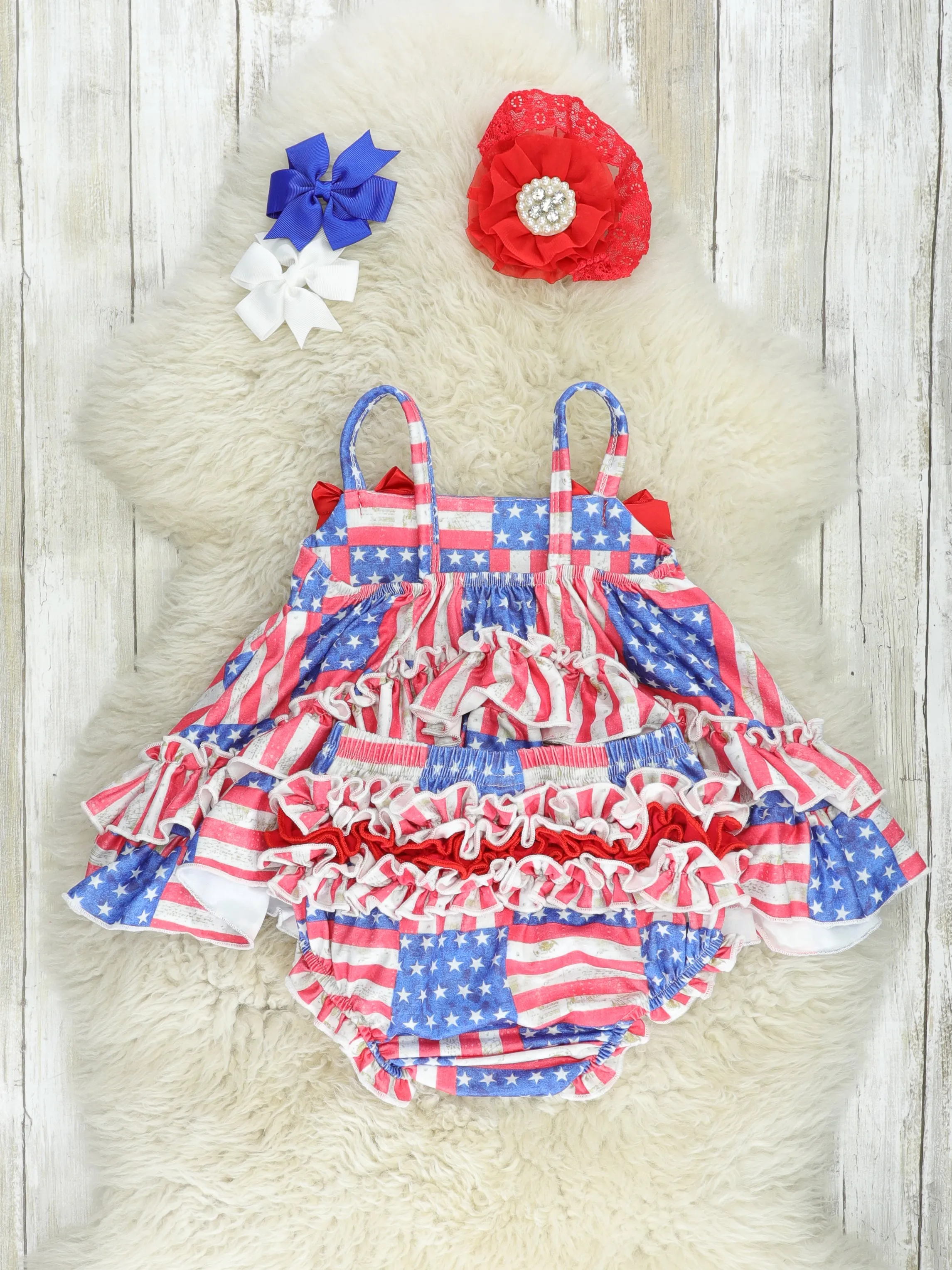 American Flag Swing Top & Ruffle Bloomers Outfit