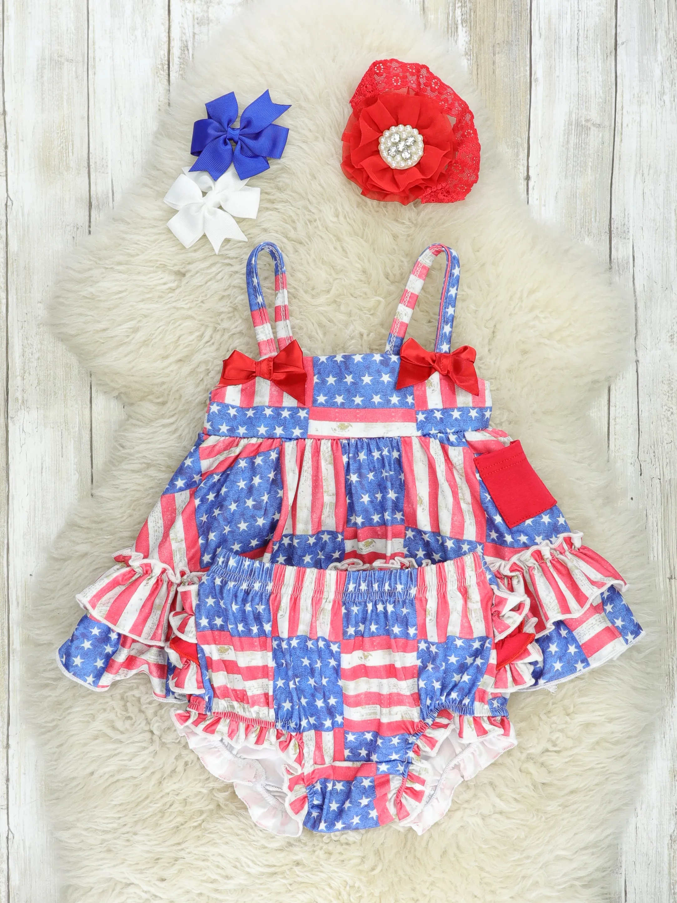 American Flag Swing Top & Ruffle Bloomers Outfit