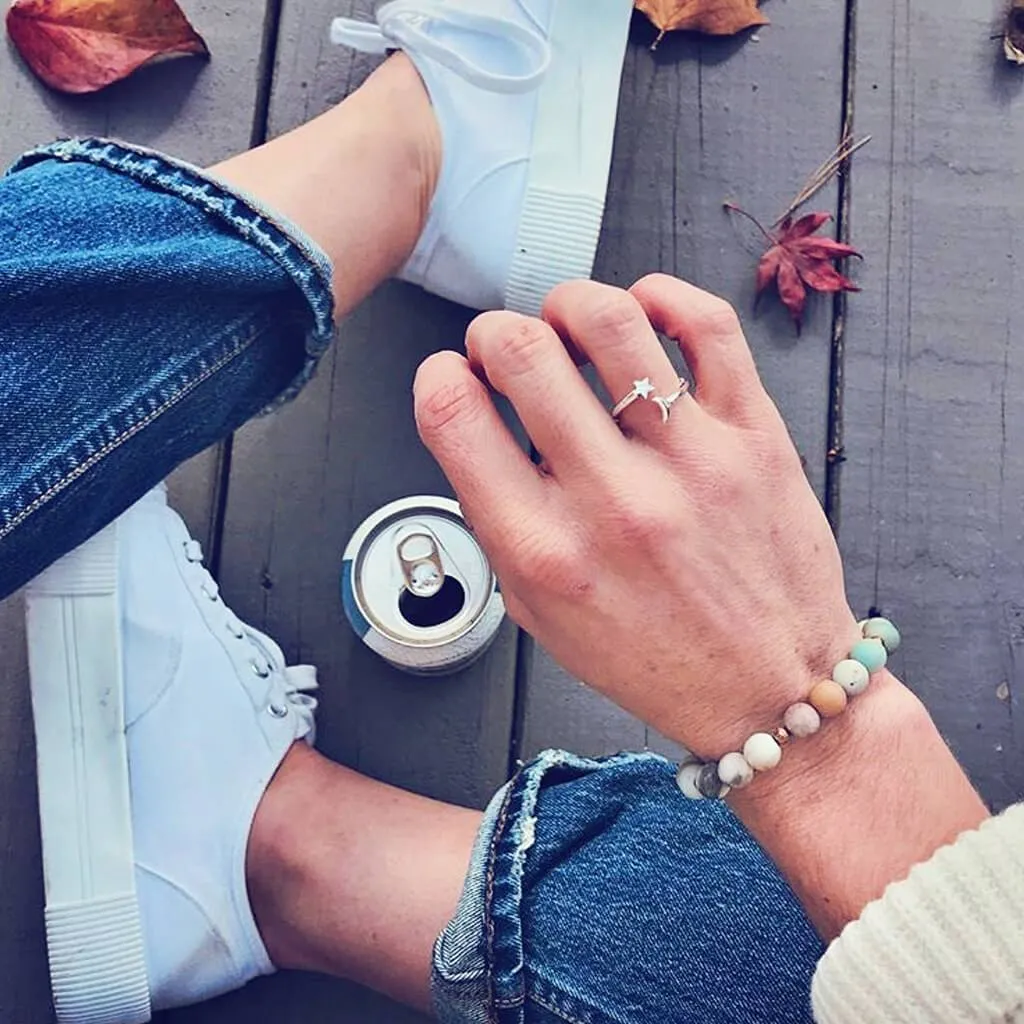 astral // sterling silver adjustable star and moon gap ring