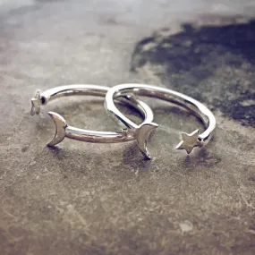 astral // sterling silver adjustable star and moon gap ring