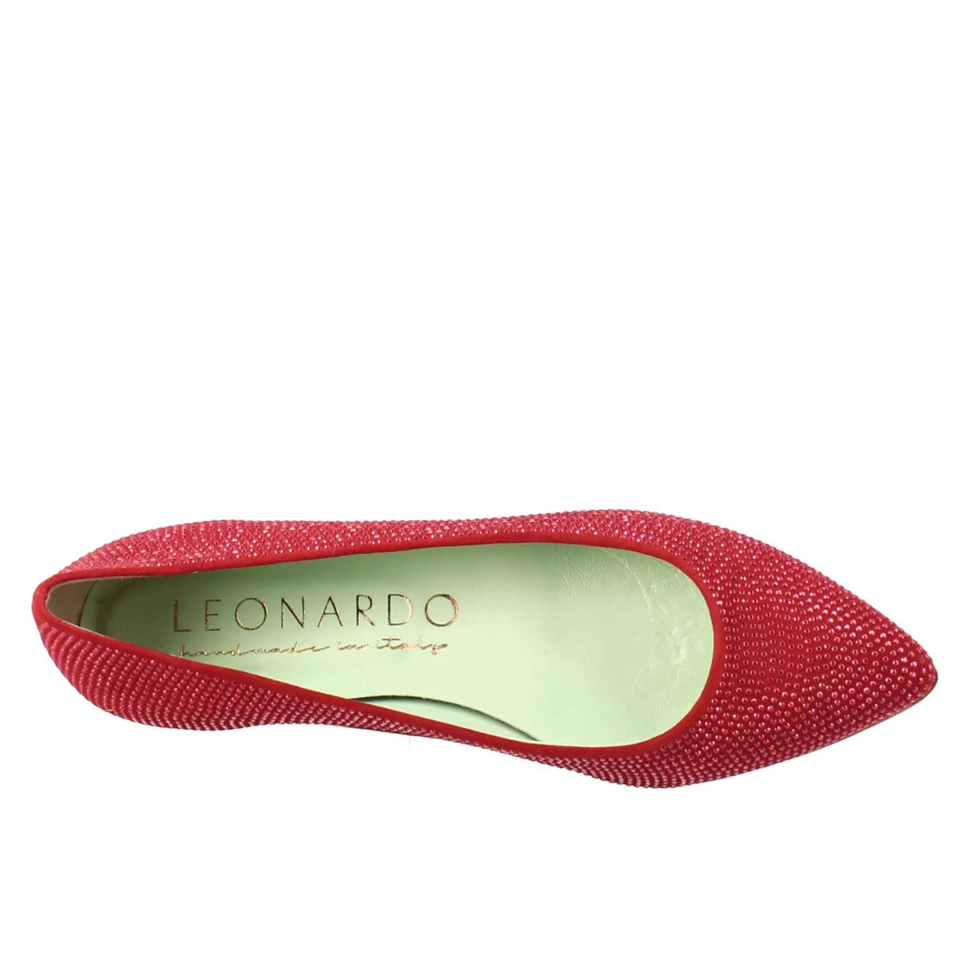 Ballerine da donna color rosso in pelle scamosciata con strass