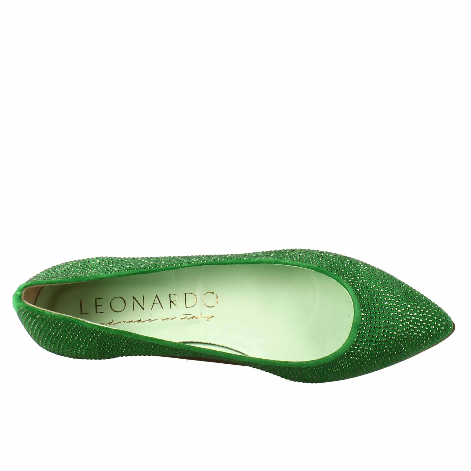 Ballerine da donna color verde in pelle scamosciata con strass