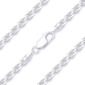 Better Jewelry 2.1mm Rope Diamond cut Chain Necklace .925 Sterling Silver