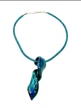 Black and Blue Swirl Murano Glass Pendant Necklace - A Stunning Statement Piece