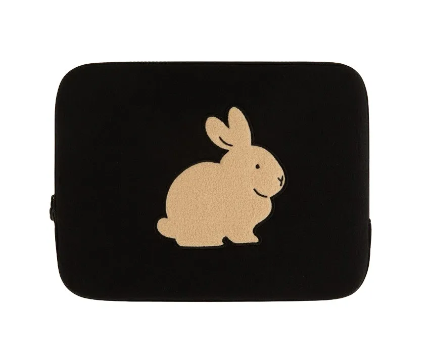 Black Gray Beige Rabbit Laptop Sleeves 11 for iPad 13 15 inches Cases Protective Covers Purses Handbags Square Cushion Pouches Designer Artist Embroidery Artwork Prints School Collage Office Lightweight Inner Pocket