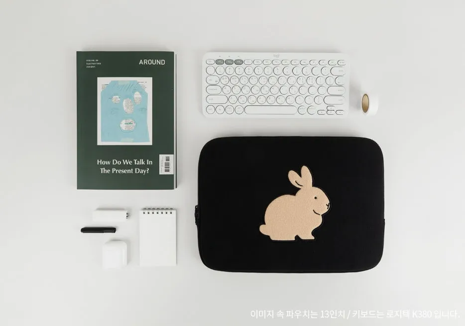 Black Gray Beige Rabbit Laptop Sleeves 11 for iPad 13 15 inches Cases Protective Covers Purses Handbags Square Cushion Pouches Designer Artist Embroidery Artwork Prints School Collage Office Lightweight Inner Pocket