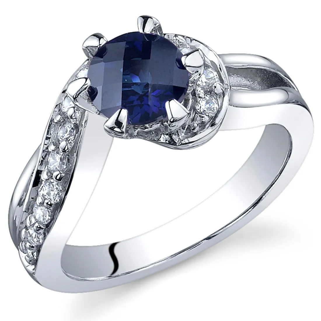 Blue Sapphire Ring Sterling Silver Round Shape 1.25 Carats Size 8