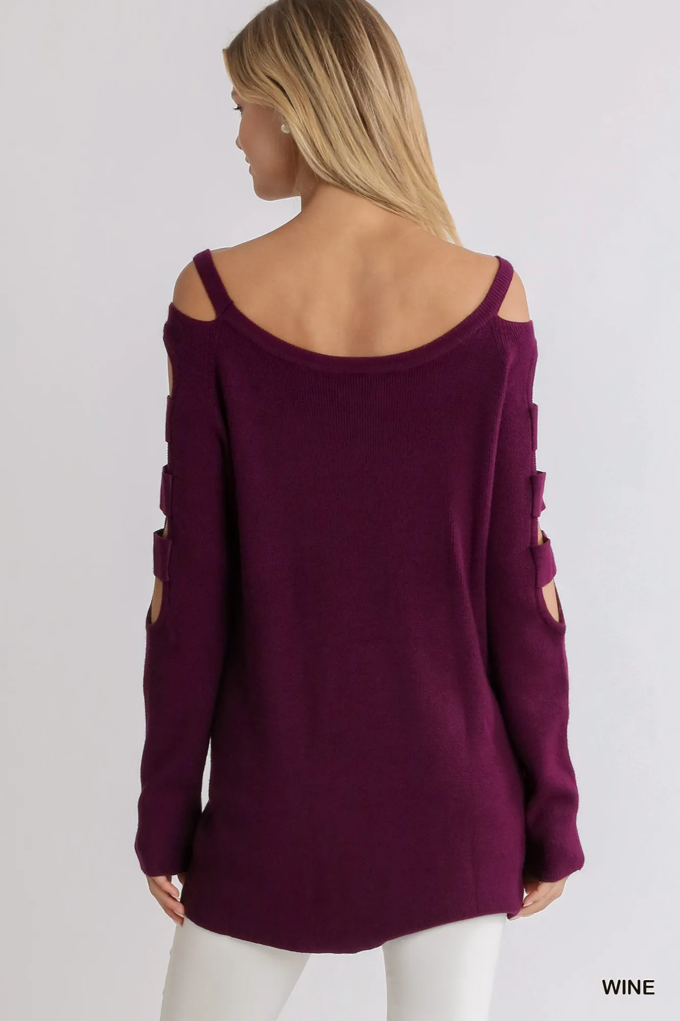 Boat Neck Sweater with Cutout Long Sleeves Sweater