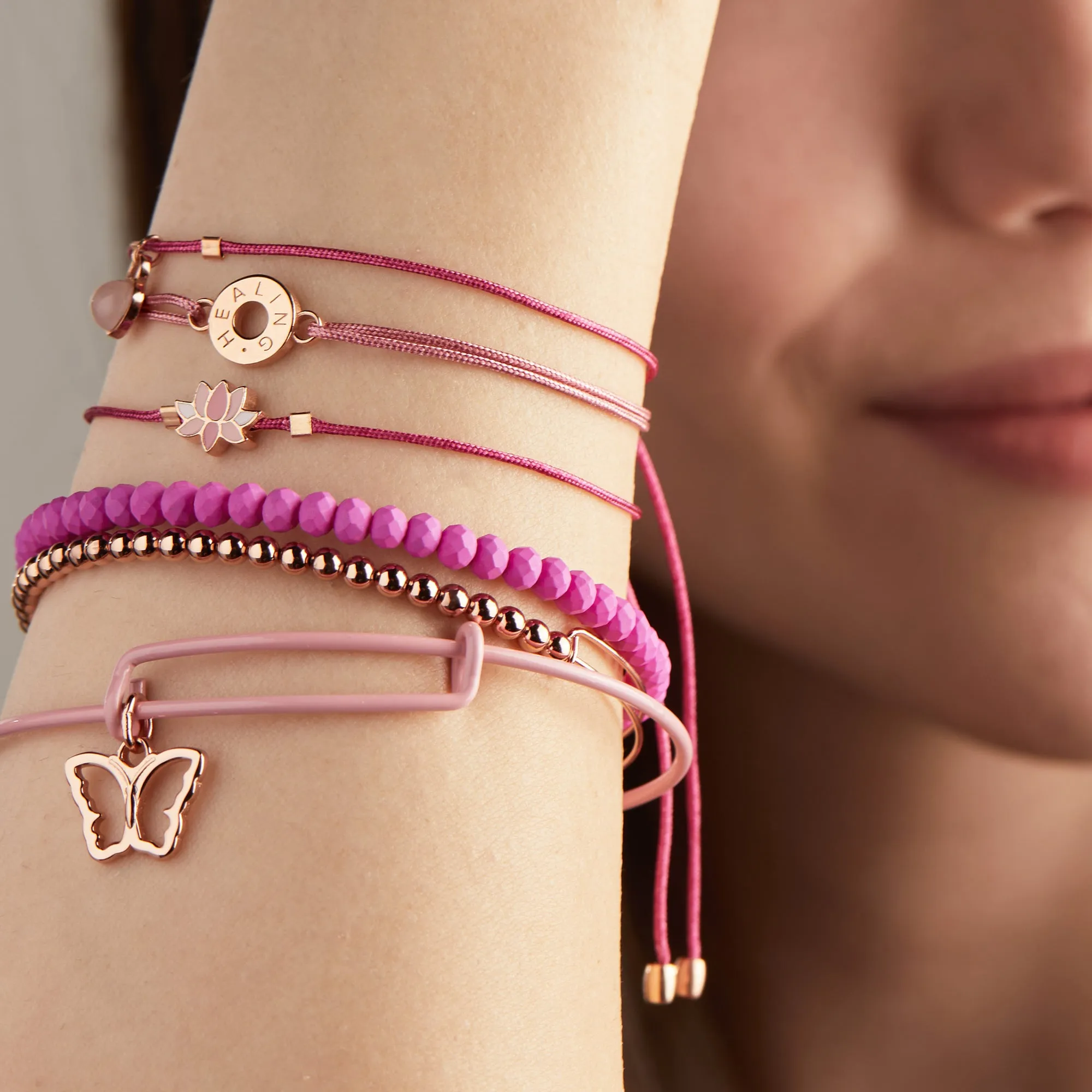 Butterfly Charm Bangle Bracelet, Pink