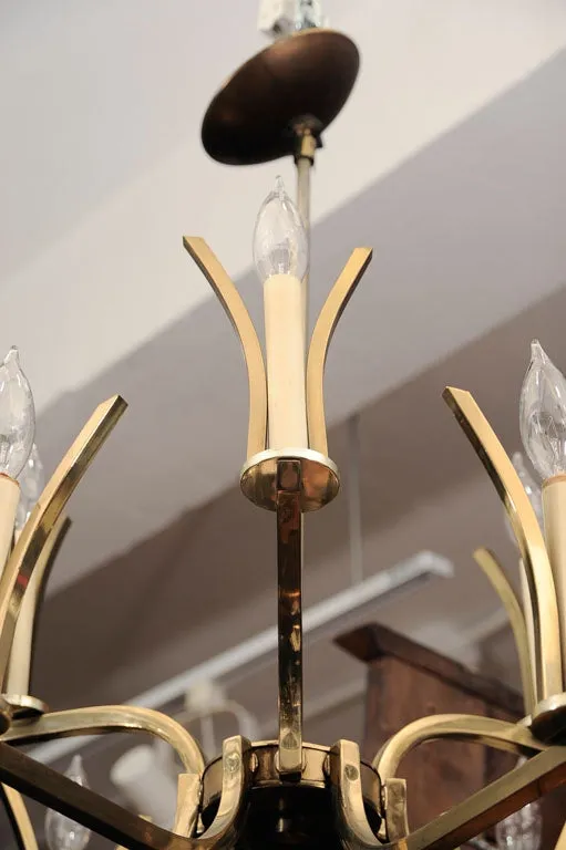 Candelabra Nine-Light Chandelier in Brass 1950s