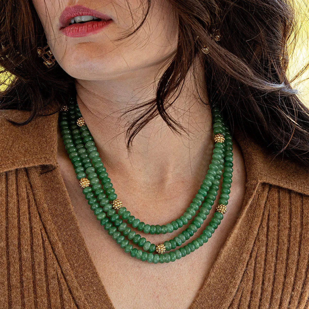 Capucine De Wulf Berry & Bead Triple Strand Necklace - (Ocean Jade or Meadow Jade)