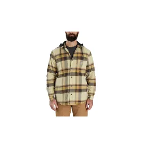 Carhartt Rugged Flex Relaxed Fit Flannel Fleece Hooded Shirt Jac Brown Malt