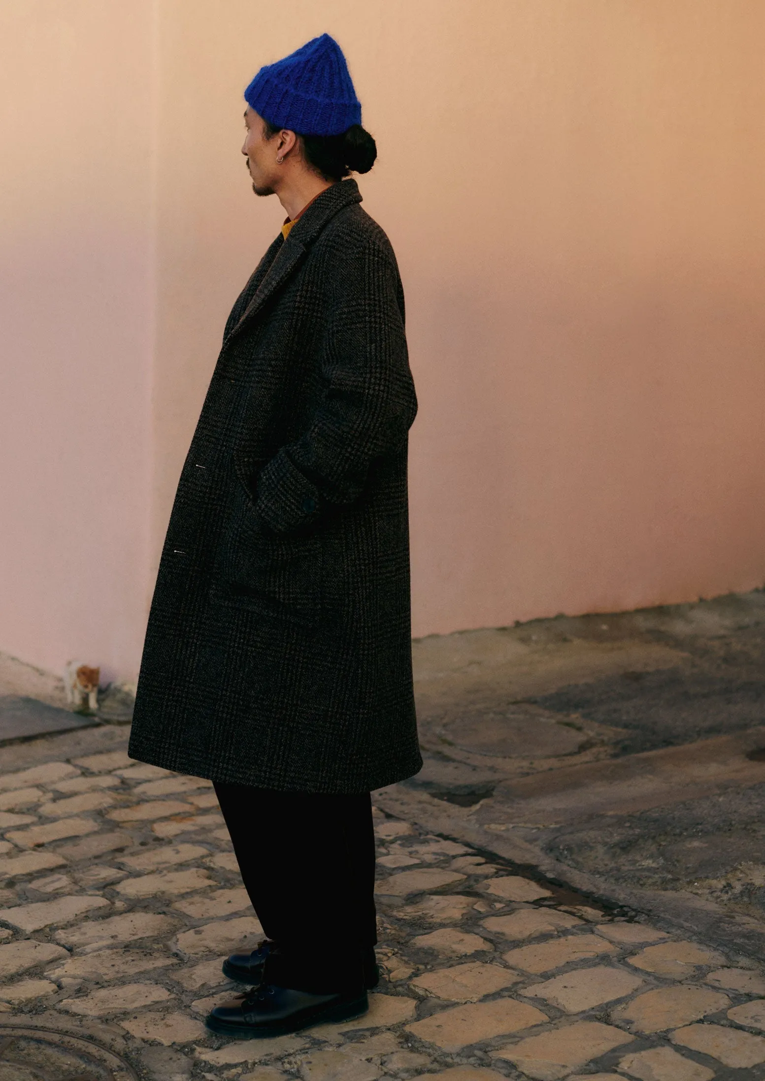 Check Wool Overcoat | Brown Marl