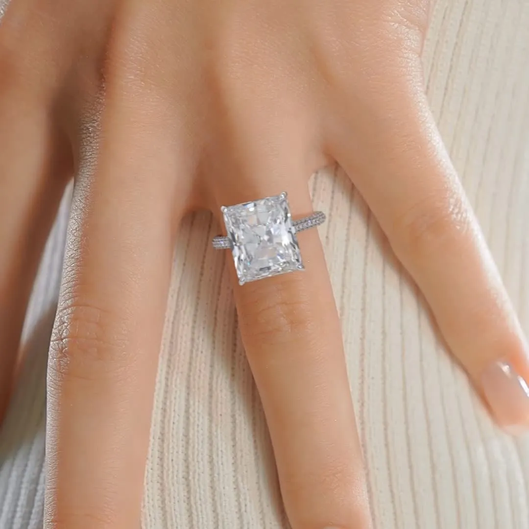 Cher Moissanite & Diamonds Ring   (8 Carat) -18K White Gold (RTS)