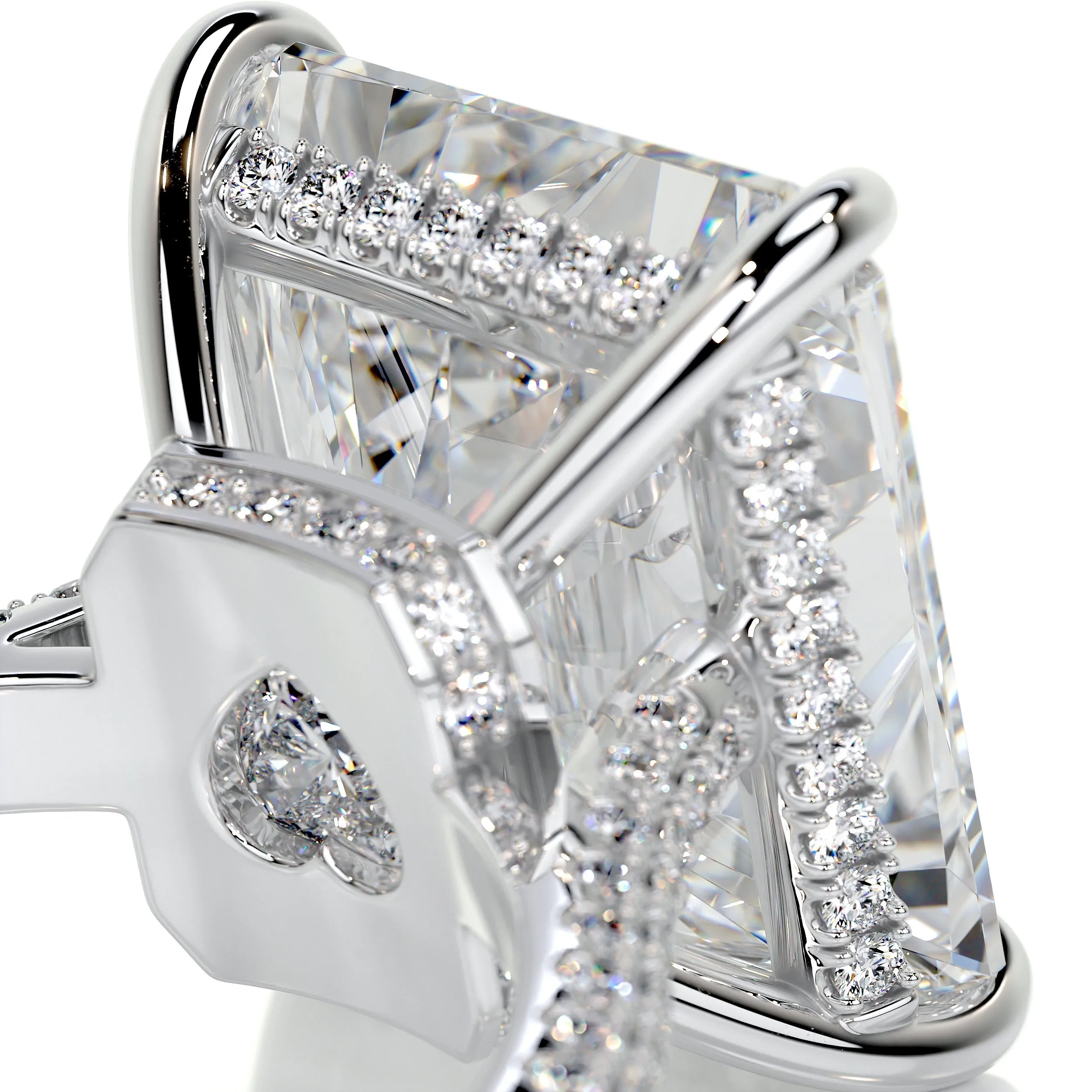 Cher Moissanite & Diamonds Ring   (8 Carat) -18K White Gold (RTS)