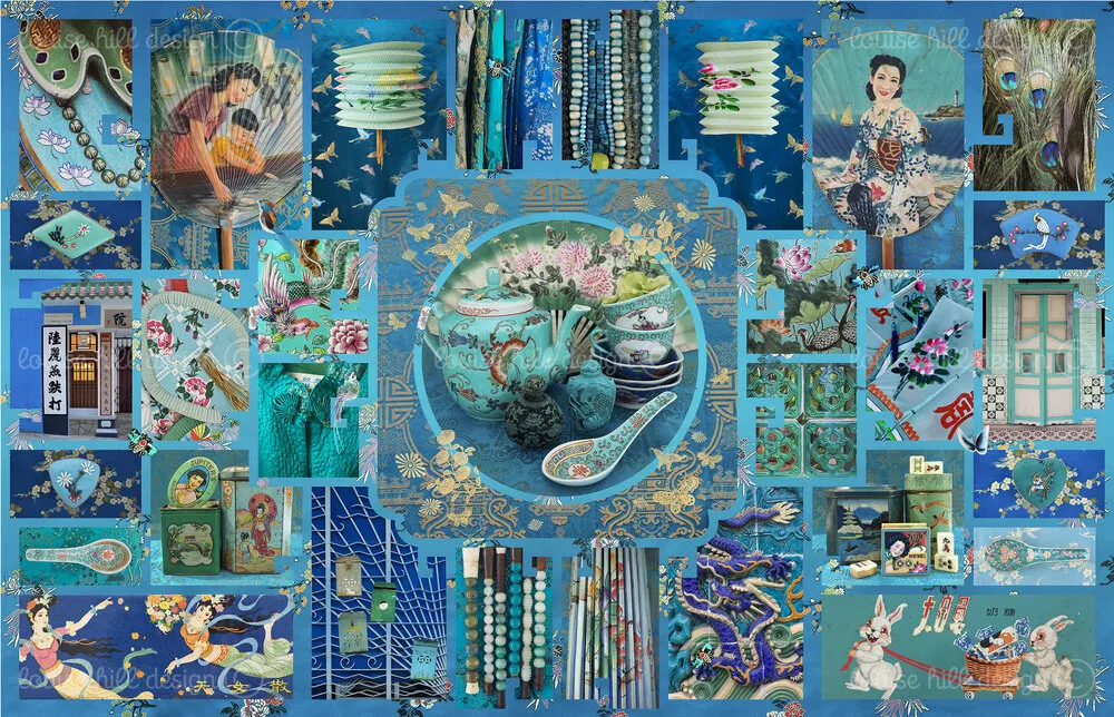 Chinoiserie In Teal & Peacock Blue Limited Edition Artwork