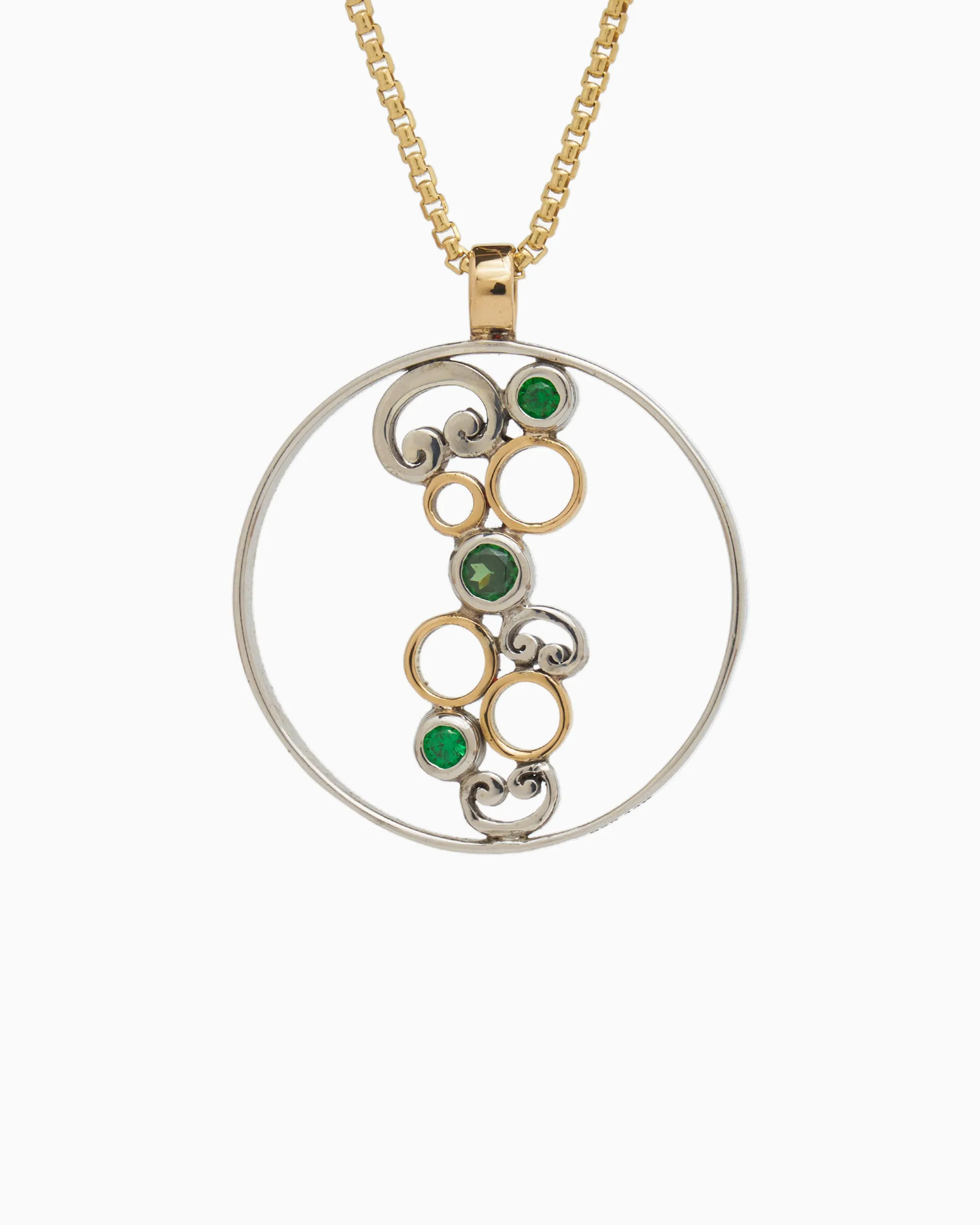 Circle of Life Pendant with Stones & Petroglyph - Green Zircon