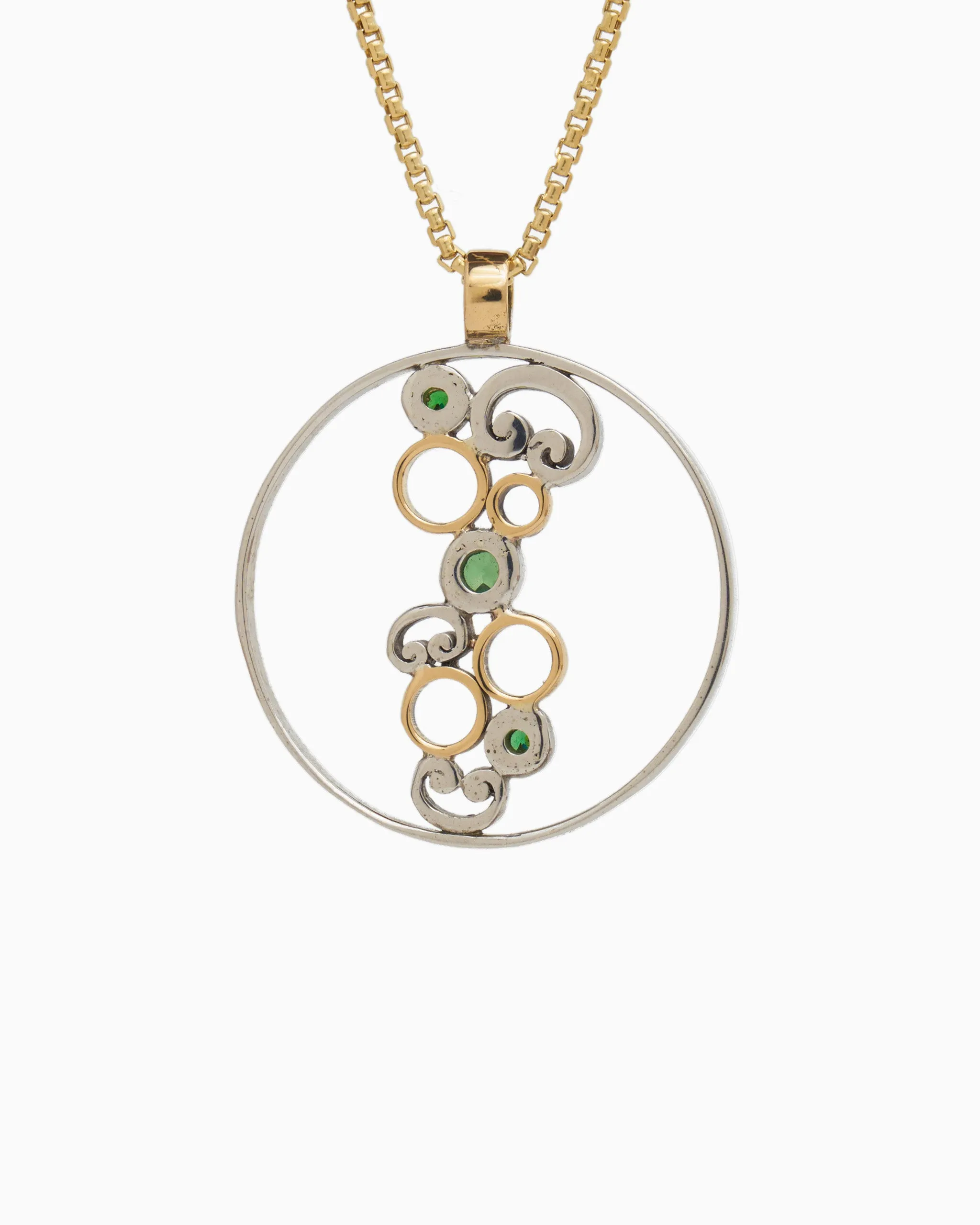 Circle of Life Pendant with Stones & Petroglyph - Green Zircon