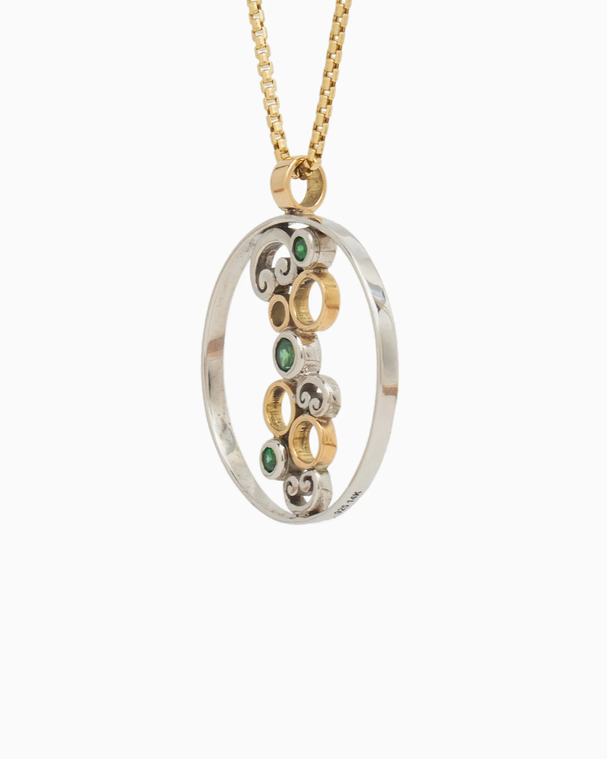 Circle of Life Pendant with Stones & Petroglyph - Green Zircon