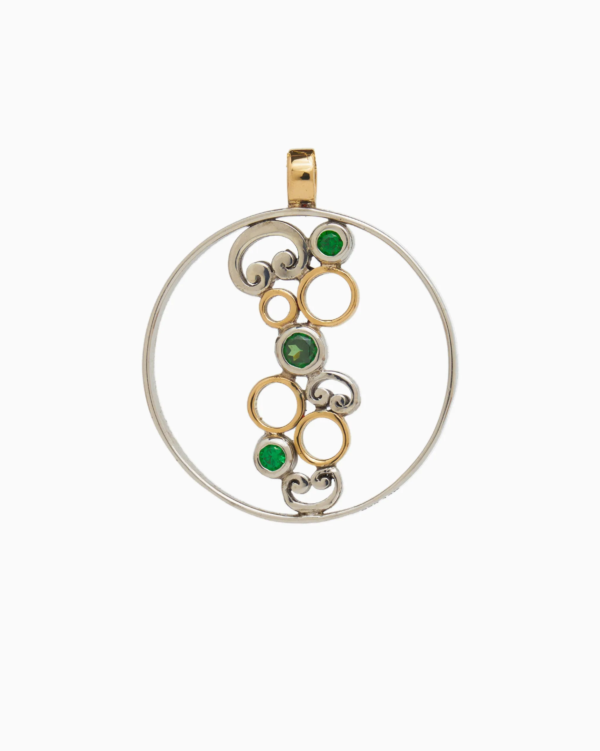 Circle of Life Pendant with Stones & Petroglyph - Green Zircon