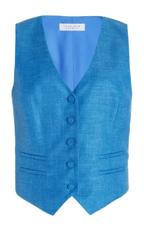 Coleridge Vest in Aventurine Blue Virgin Wool and Silk Linen Twill