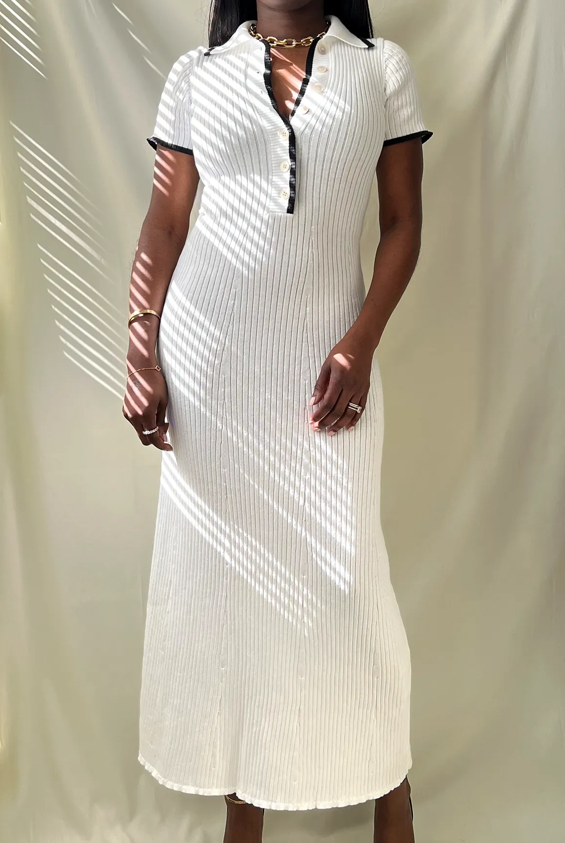 Contrast Ribbed Polo Maxi Dress